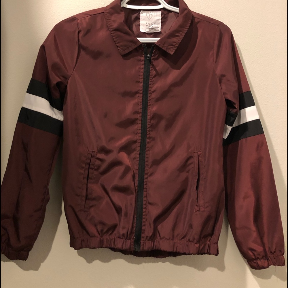 Maroon striped wind breaker